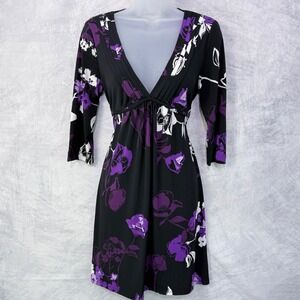 vtg y2k Speechless dark Floral V-Neck Empire Waist babydoll Dress Womens sz M